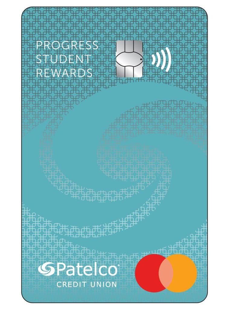 The front of a Progress Student Rewards Mastercard Credit Card from Patelco.